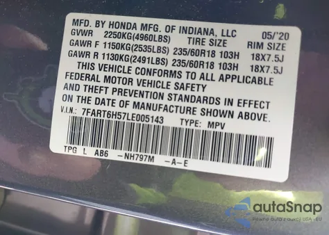 2020 Honda Cr-V Hybrid Ex from USA, damaged, VIN 7FART6H57LE005143